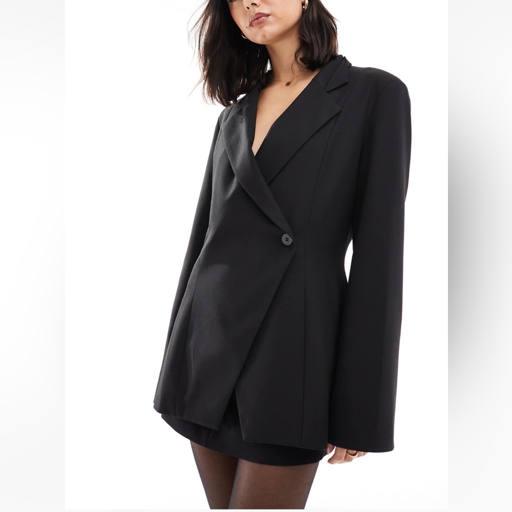 ASOS DESIGN - burgundy maroon wrap front single button cinched waist blazer - Picture 7 of 7